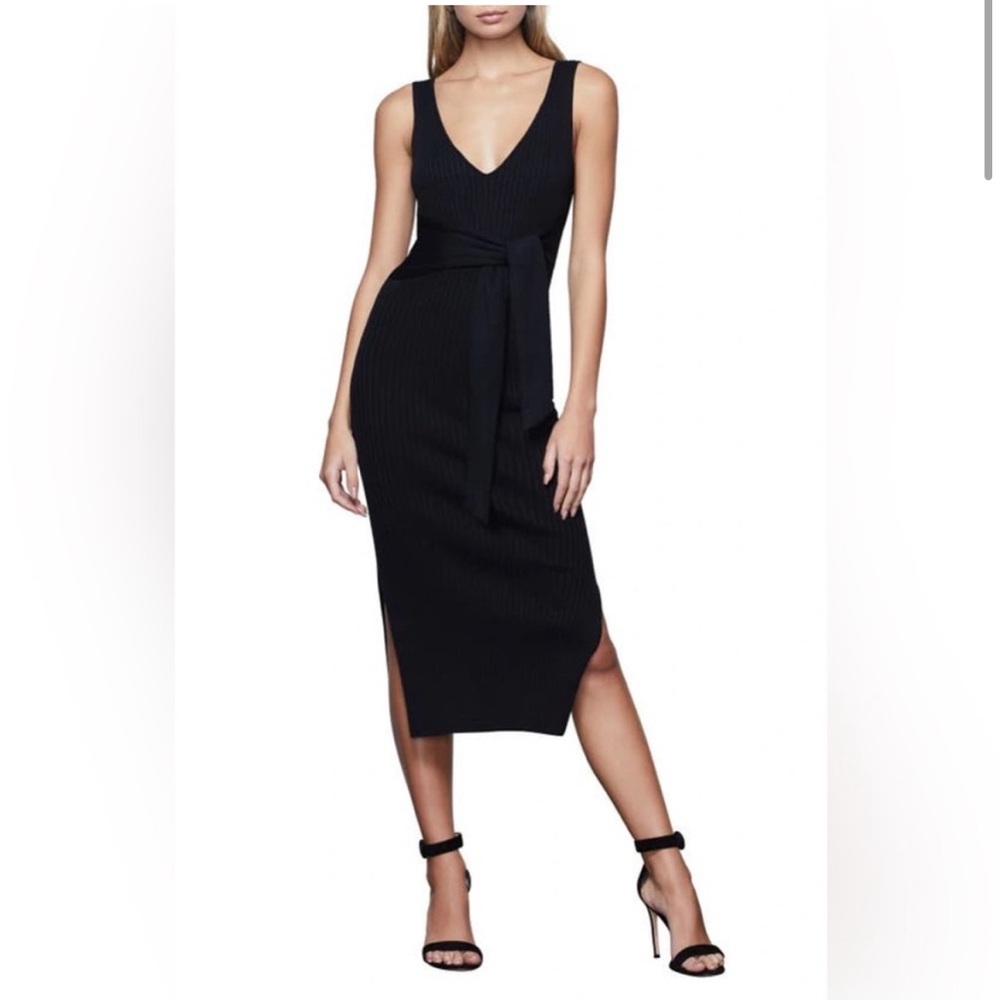 Good American Belted Ribbed Knit Sleeveless Dress Size 4 Black - Picture 3 of 5